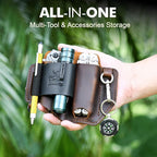 FLYHOMES Genuine Leather Multitool Sheath | Handmade Stitched EDC Belt Organizer for Leatherman Surge | Flashlight, Knife Holster, Pen & Tools Pouch | Dark Brown + Black (Large)