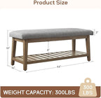 Zihanhome Entryway Bench, Chenille Upholstered Shoe Benches for Bedroom, Ottoman Benches with Solid Wood Shelf, Storage Bench for Hallway, Living Room(Grey)
