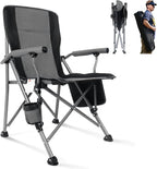 Folding Camping Chair Heavy Duty Portable Outdoor Chairs Supports 330lbs Collapsible Foldable Chair for Outside with Cup Holder&Carry Bag, Folding Lawn Chair for Camp Beach Fishing Sports(Gray)