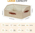 Bagnizer Closet Organizers and Storage, Linen Trapezoid Storage Bins with Handles, Collapsible Shelf Organizer for Blanket, Towel, Clothes, Hats, Purse (Khaki)