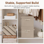 StorageWorks Storage Bins with Lid, Decorative Fabric Storage Bins with Handles, Stackable Closet Organizers for Shelves and Bedroom, Large, Light Brown, 2-Pack
