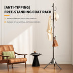 Heavy Duty Anti-Tip Coat Rack with 8LB Stable Weighted Base, [80LB Load Tested] Metal Standing Tree with 8 Hooks, 3-Height Adjustable Space Saving Clothes Organizer for Entryway, Bedroom, Office