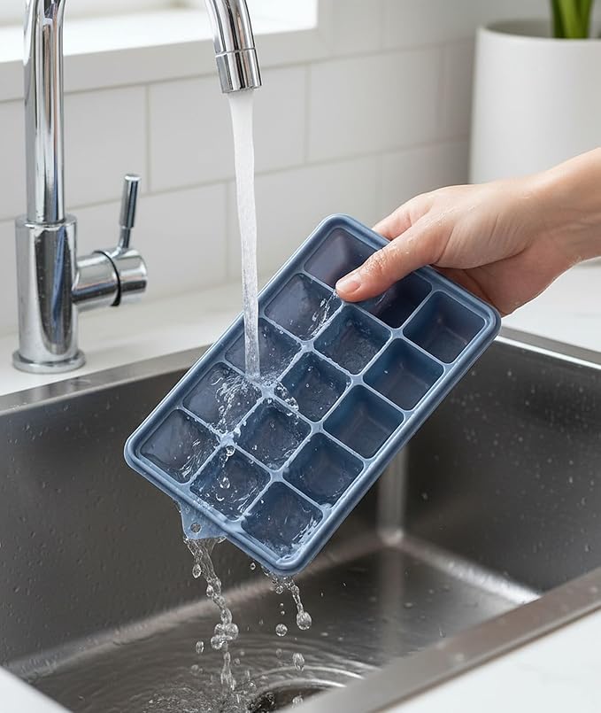 Silicone Ice Cube Tray with No-Spill Lid for Freezer, Easy Release Silicone Ice Trays with Cover, Compact for Kitchen, RV Freezer, Nice Ice for Coffee,Cocktail, Whiskey.