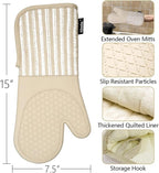 Alselo Silicone Oven Mitts Heat Resistant 932℉ with Waterproof & Non-Slip Kitchen Mittens, Set of 2 Extra Long Oven Gloves with Soft Cotton Terry Lining for Baking Cooking Barbecue (Khaki, 2)