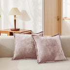 Luxurious Velvet Euro Shams Decorative Throw Pillow Covers 26x26 Set of 2 Solid Square Euro Pillow Shams for Sofa Couch Bedroom, Pink