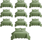 IR Imperial Rooms 10 Pack Twin Quilt Bedding Set (68" x 86") - Bulk Wholesale for Hotels, Guest Bedroom & Airbnbs - Lightweight Microfiber Reversible Floral Embossed Quilts Bedspreads (Olive Green)
