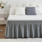 RIMELA Gray King Size Bed Skirt 25 Inch Drop, Elastic Bed Skirts Cal King Dust Ruffle, Light Grey Bedskirt for Adjustable Bed Base Solid Fade Resistant Silky Fabric Machine Washable Easy to Install