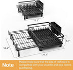 SNTD Dish Drying Rack - Extendable Dish Rack, Large Sink Drying Dish Drainer for Kitchen Counter, Stainless Steel Dish Strainer with Utensil Holder (Black)