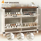 YOMILUVE Shoe Storage Cabinet with 4 Flip Drawers, Farmhouse Shoe Cabinet for Entryway, Slim Shoe Rack Freestanding Shoe Organizer with Barn Door, Brown and White