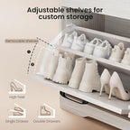 39" Shoe Storage Bench with Padded Seat Cushion & Lift Top Storage Box & 2 Flip Drawers, Small Entryway Shoe Rack Bench with 2 Doors and Adjustable Shelf, Shoes Cabinet for Hallway, Living Room, White