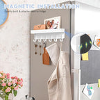 Magnetic Key Holder, Small Wall Mount Key Rack with Shelf for Fridge, 6 Metal Hooks, 9.65 Inch, 2 Installation Options, White