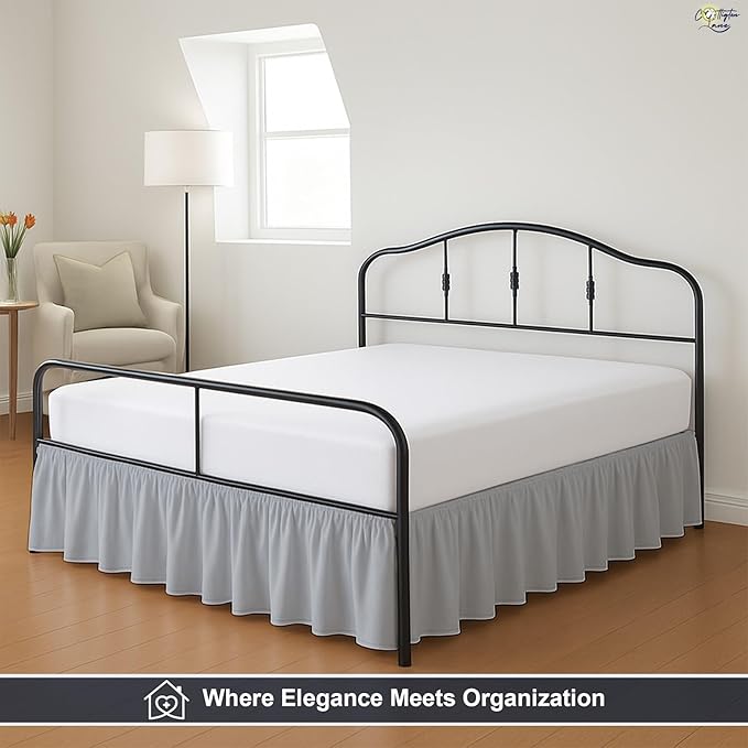 Cottington Lane Ruffled Bed Skirt Twin Size with Split Corner, Brushed Microfiber Hotel Quality Silver Grey Dust Ruffle, 12 Inch Drop Gathered Bedskirt, Soft and Stylish, Shrinkage and Fade Resistant