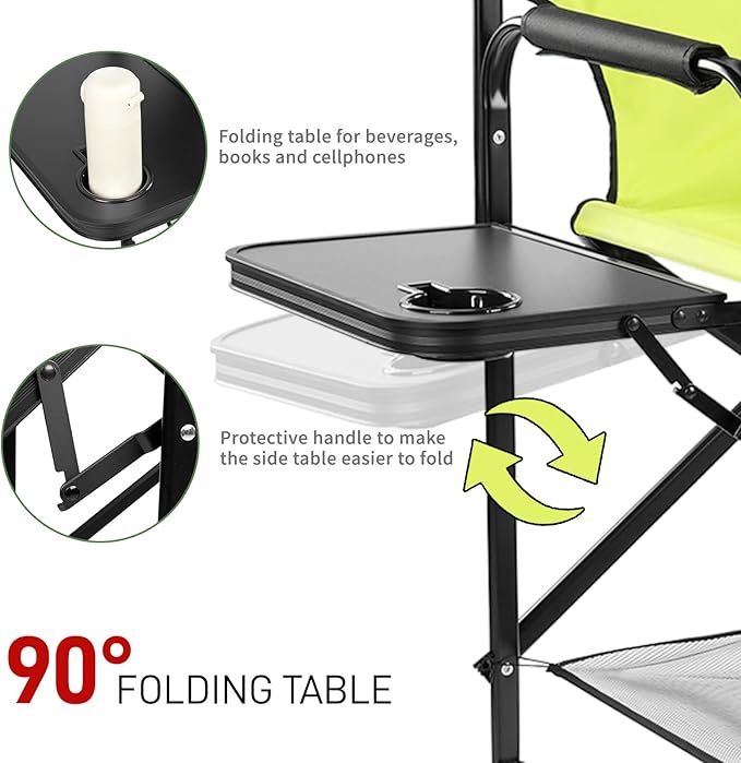 Outvita 4 Piece31 Tall Directors Chair Height Seat Folding with Side Table Storage Bag, Support for 300Lbs Portable Makeup Artist Chair with Bar Height(Green/Black)