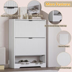 BORNOON Shoe Cabinet with 2 Flip Drawers, Fluted Shoe Storage Cabinet with Adjustable Shelves, Freestanding Rack and Organizer for Entryway, Closet, Hallway