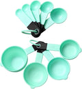 Spring Chef Mint Magnetic Measuring Cups and Spoons Set of 9, Stackable Plastic Kitchen Tool with Easy to Read Markings - Measure Dry or Liquid Ingredient for Baking & Cooking, BPA Free