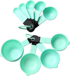Spring Chef Mint Magnetic Measuring Cups and Spoons Set of 9, Stackable Plastic Kitchen Tool with Easy to Read Markings - Measure Dry or Liquid Ingredient for Baking & Cooking, BPA Free