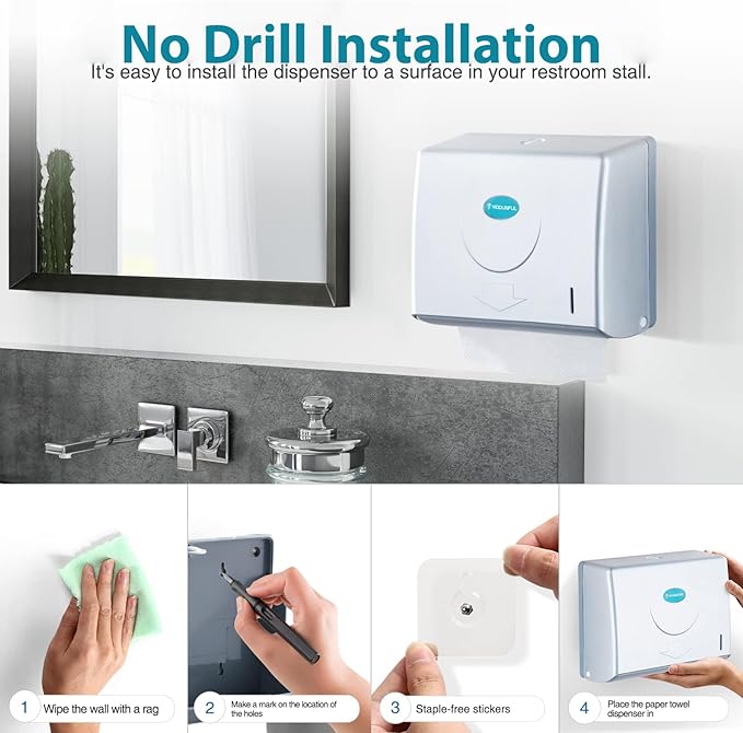 Folded Paper Towel Dispenser Wall: Modunful Compact ABS Dispenser with Clear Window - Holds 200 C-Fold & Multi-Fold Towels for Home Bathroom Kitchen