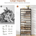 12-Tier Tall Shoe Rack Organizer Shoe Storage for Entryway 40-48 Pairs Metal Shoe Rack for Closet Heavy-Duty Shoe Rack with Wooden Top Shelf for Garage Rustic Brown
