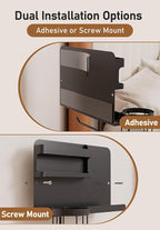 Bedside Wall Organizer Metal Shelf with Cup & Tissue Holder – Waterproof Wall Storage Rack for Dorm Room, Bathroom, Kitchen, and Office (Black)