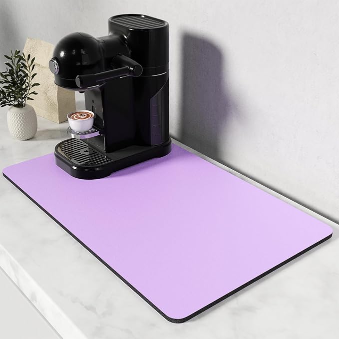 Rnivvi Coffee Mat, 12" x 19" Coffee Bar Mats for Espresso Machine Station Accessories and Organizer, Hide Stain Rubber Backed Absorbent Dish Drying Pad for Kitchen Counter, Cute Bar Decor Pad, Purple