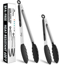 HOTEC Premium Stainless Steel Locking Kitchen Tongs with Silicon Tips, Set of 2-9" and 12"