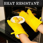 Oven Mitts and Pot Holders Sets 6pcs, Kitchen Oven Glove,High Heat Resistant 550 Degree Extra Long Oven Mitts and Potholders with Non-Slip Silicone Surface for Home Essentials (Grey) (Yellow)