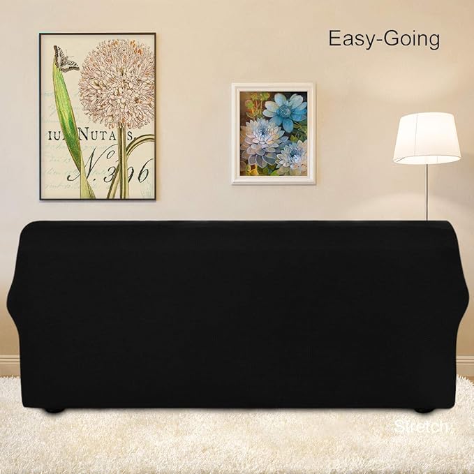 Easy-Going Stretch Sofa Slipcover 1-Piece Sofa Cover Furniture Protector Couch Soft with Elastic Bottom for Kids, Polyester Spandex Jacquard Fabric Small Checks (Sofa, Black)