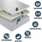Bamboo Mattress Protector with Zipper - 100% Waterproof Full Size Cooling Mattress Cover - Ultra Soft Jacquard Fabric Breathable Noiseless Mattress Pad Cover - Zippered Mattress Encasement