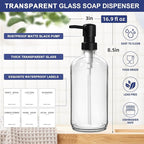 Dish Soap Dispenser for Kitchen, 16.9 fl oz Clear Hand and Dish Soap Dispensers, Kitchen Soap Dispenser Set with Sponge Holder, Brush Holder and Loofah Sponge, Countertop Sink Organizer Accessories