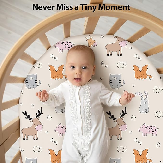 Baby Bassinet Sheets Girl Boy, Fitted Bassinet Sheet Set 3 Pack Bassinet Mattress Sheets Universal Fit for Rectangle, Round, Oval, Hourglass Mattress, Soft Breathable Blue & Apricot Bear