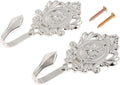 2Pcs Wall Hooks Silver Rose Pattern Carved Vintage Drapery Clothes Key Hook Bathroom Bedroom Multi-Function Decorative Hook with Screws