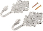 2Pcs Wall Hooks Silver Rose Pattern Carved Vintage Drapery Clothes Key Hook Bathroom Bedroom Multi-Function Decorative Hook with Screws