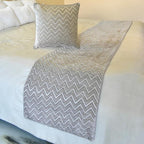 The HomeCentric King/Queen/Twin Silver Decorative CA King 86"x18" Bed Runner Without Pillow Cover, Chevron Bed Scarf on Jacquard Fabric - Silver Gleam Chevron