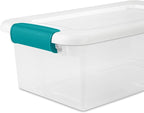 Sterilite 6 Qt Latching Storage Box, Stackable Bin with Latch Lid, Plastic Container to Organize Shoes on Closet Shelf, Clear with White Lid, 12-Pack