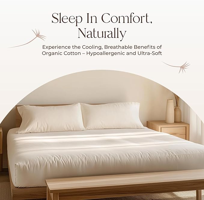 Organic Waterproof Mattress Protector Queen Size - 100% Waterproof Mattress Pad with Extra Soft Quiet & Breathable Triple Layer Protection - GOTS Certified Machine Washable Deep Pocket Design (Queen)