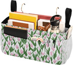 Bedside Caddy Hanging Bunk Bed Caddy Bed Organizer Hanging Pocket with 2 Hooks Bedside Storage Organizer Pocket Bag Holder Small Tulips Pink