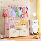 Kids Dress Up Rack Small Baby Closet Organizer for Hanging Clothes Kids Clothes Rack with 2 Tier Storage Racks and 2 Adjustable Hanging Poles (Upgrad, Pink)