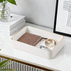Desk Organizer Tray, PU Leather Nightstand Organizer Perfume Valet Tray for Men Women, Decorative Vanity Trays Trinket Dish Key Bowl for Entryway Table (Ivory, Medium)