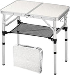 YihuiKo Folding Camping Table with Adjustable Height, 23.6" x 15.8" Portable Lightweight Tables with Aluminum Legs for Outdoor Camp, Picnic, Beach, Backyard, Tailgate Cooking, 3 Heights