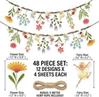 48Pcs Flower Fairy Banner Decorations Floral Designs Wildflower Garland – with 5m Jute Rope, for Baby Shower, Wedding, Easter Backdrop, Enchanted Garden Party Supplies (Fairy)