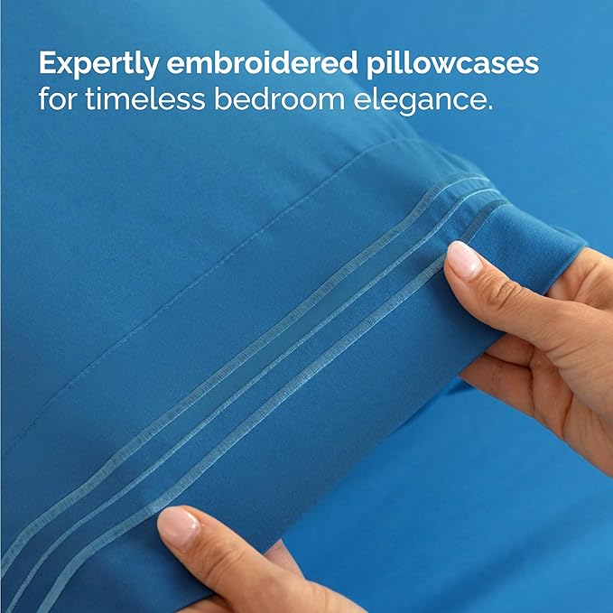 Twin Size 3 Piece Sheet Set - Comfy Breathable & Cooling Bed Sheets Set - Hotel Luxury Bedding for Women, Men, Kids, Teens, Boys & Girls - Deep Pockets, Soft and Wrinkle Free - Oeko-Tex - Denim Blue