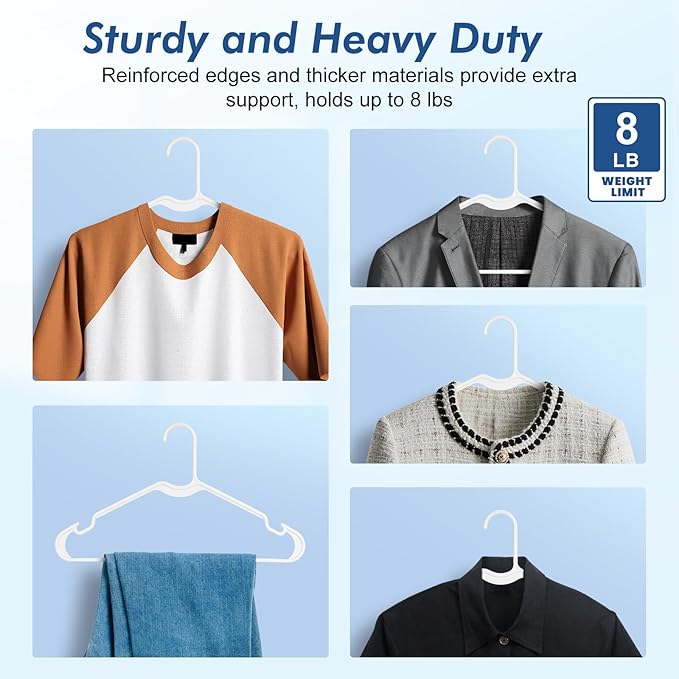 HOUSE DAY White Plastic Hangers 20 Pack, 16.25" Slim Hangers with Non-Slip Extended Notch, Perfect for Plus Size & Curvy Fits, Closet Organization Essential, Space Saving for Dorm Apartment Home