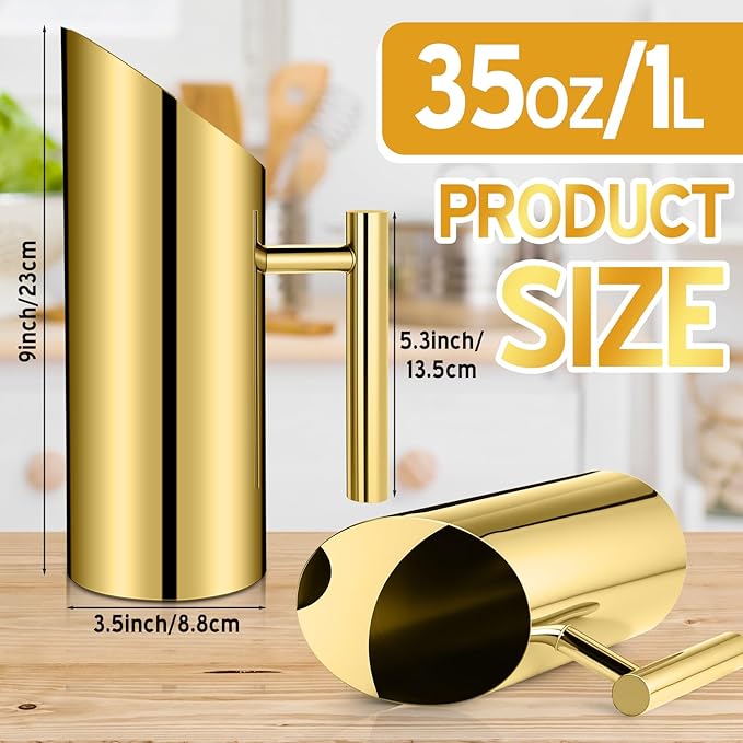 Funnymoom 3 Pack 35 Oz/1.0 L Stainless Steel Water Pitcher Modern Metal Pitcher with Ice Guard Gold Carafe Drink with Handle or Iced Hot Drink Tea Juice Coffee Beer