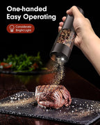 TOMEEM Upgraded Larger Capacity Electric Salt and Pepper Grinder Set Rechargeable with LED lights, Stainless Steel Automatic Pepper and Salt Grinder Refillable with 5 Adjustable Coarseness Black