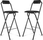 Folding Bar Stool with Back, 2PCS Tall Foldable Stool Chair Portable Adult Collapsible Counter Height Seat Leather Padded Kitchen Shop Comfortable and Sturdy 29.5 Inch