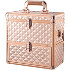 Makeup Train Case Professional Makeup Organizer Case with Drawer Mirror Extra Large Makeup Manicure Accessory with Dividers Travel Cosmetic Case for Cosmetologist Nail Tech Kits Makeup Case Rose Gold