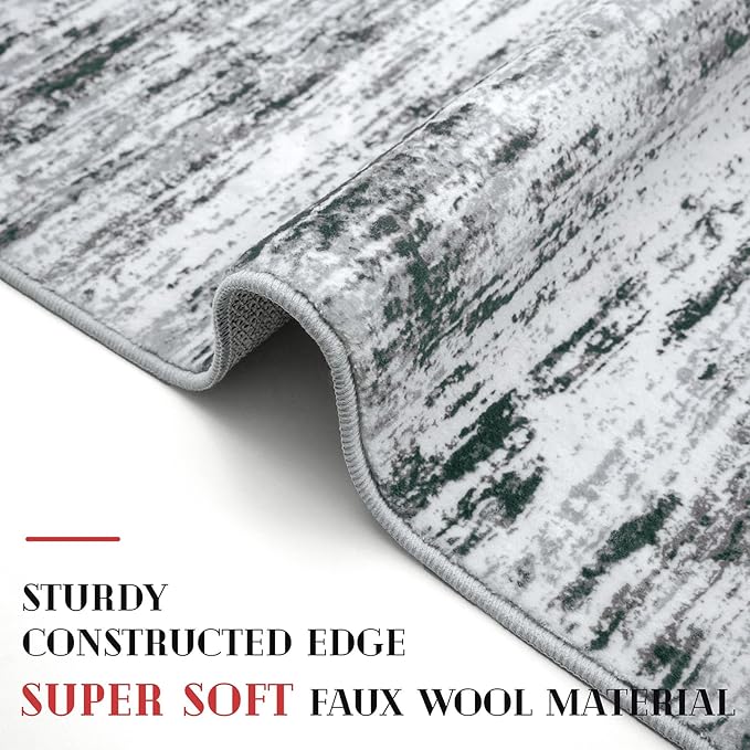 Modern Abstract Runner Rug 2.6x10, Black Grey White Washable Long Kitchen Runner Non-Slip Soft Hallway Rug Runner Thin Print Faux Wool Carpet for Entryway Bedroom Laundry Room Indoor Home Decor
