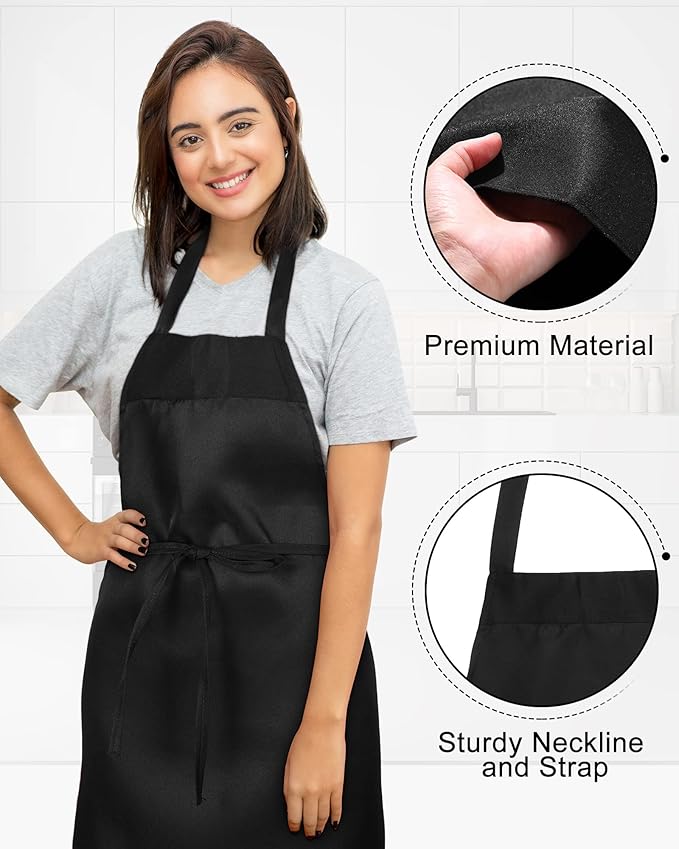 Foaincore 36 Pack Bib Aprons Bulk Plain Aprons for Man Woman Adult Unisex Apron Machine Washable Adjustable Bib Apron(Black)