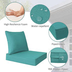 Outdoor Patio Chair Cushions Set, 24" x 24", Set of 2, Water-Repellent, Fade Resistant, Deep Seat Bottom and Back Cushion for Backyard, Couch, Sofa and Patio Furniture, Turquoise