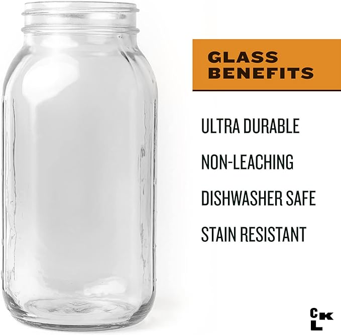 County Line Kitchen Glass Mason Jar Pitcher with Lid - Wide Mouth, 2 Quart (64 oz) - Heavy Duty, Leak Proof - Sun & Iced Tea Pitcher, Cold Brew Coffee, Breast Milk Storage, Water - Gray